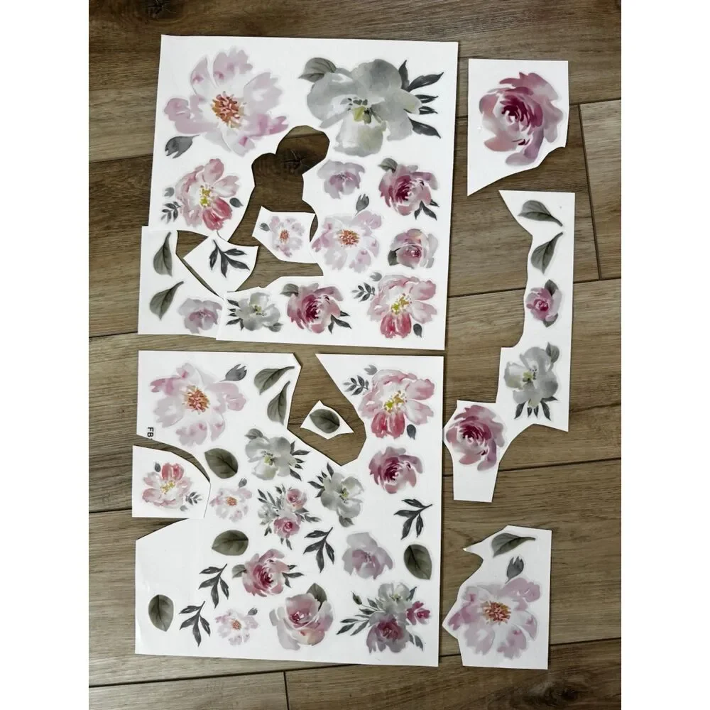 Toarti Vinyl Wall Decals Pink Poppy Roses Flowers Leaves Peel & Stick Decor (54)